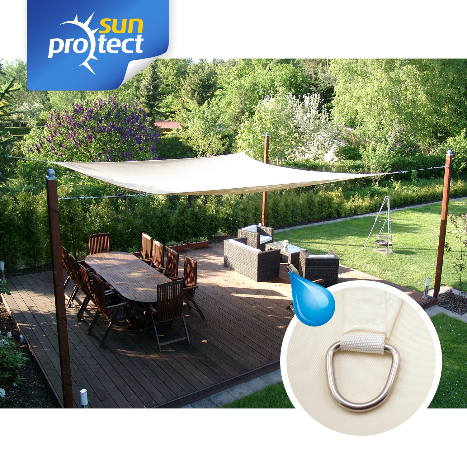 sunprotect Sonnensegel waterproof, 3,5x4,5m, Rechteck, creme