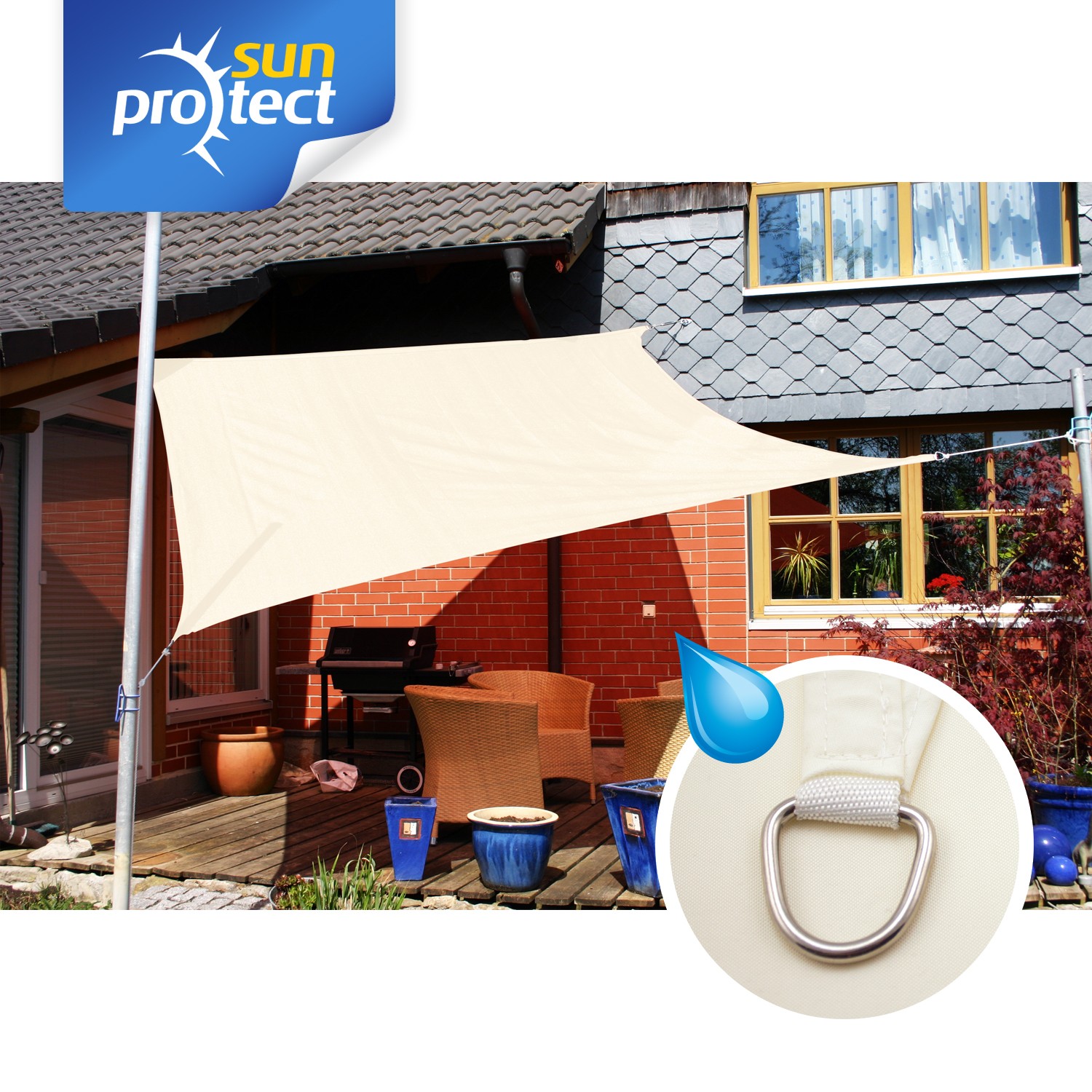 sunprotect Sonnensegel waterproof, 3x3m, Quadrat, creme